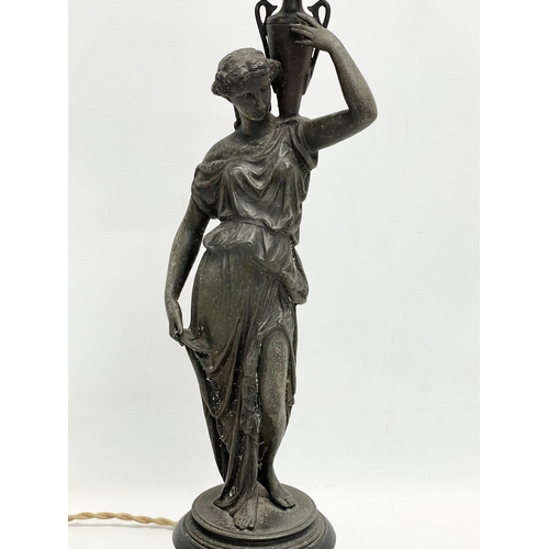 257 - An early 20th century classical style spelter figurine table lamp. 46cm