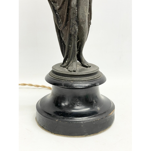 257 - An early 20th century classical style spelter figurine table lamp. 46cm