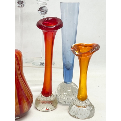 286 - A good collection of Art Glass. Including a pair of large Danish candlesticks by Glaspusteriet Fano ... 