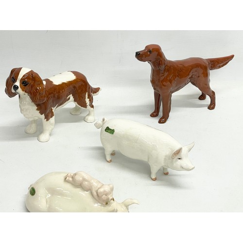 220 - A collection of Beswick pottery animals. ‘Piggy Back’ pigs 17cm. 3 deers, largest 14x15cm. A Beswick... 