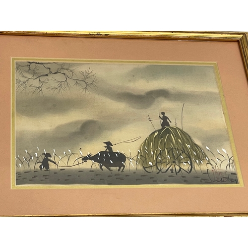 293 - A signed Japanese watercolour. 29.5x20.5cm. Frame 44x35cm