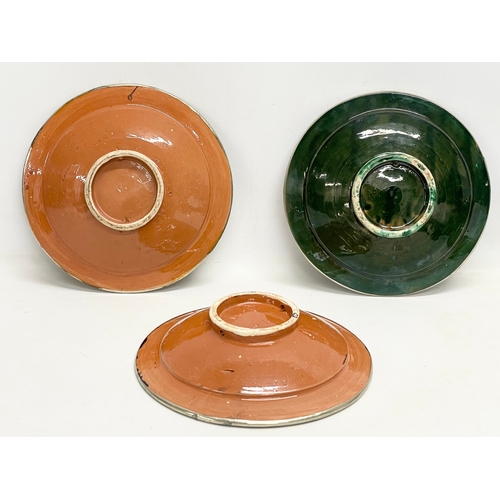 294 - A set of 3 vintage Moroccan glazed earthenware bowls with silver trims. Possibly Safi. 26x6cm