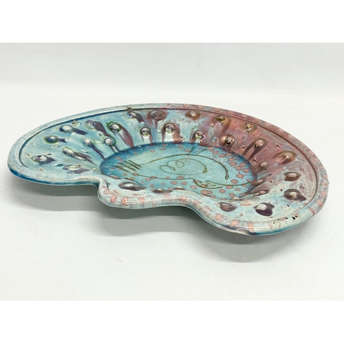 318 - 2 pieces of Diane McCormick glazed studio pottery. Bowl 43x32cm. Candleholder 16x18cm