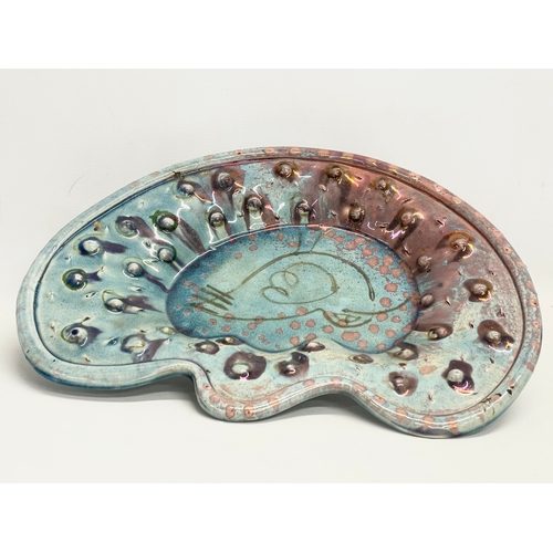 318 - 2 pieces of Diane McCormick glazed studio pottery. Bowl 43x32cm. Candleholder 16x18cm