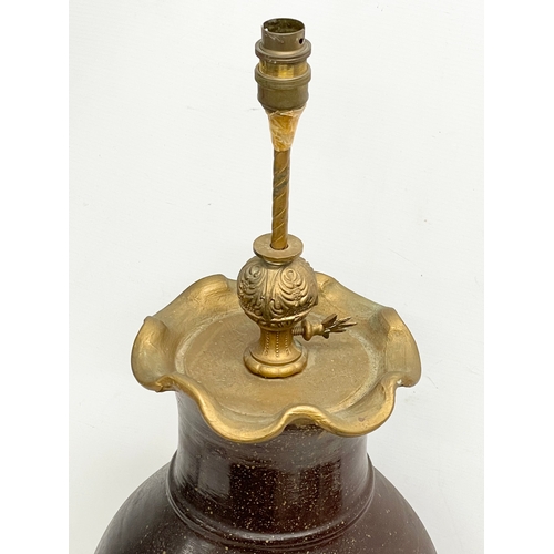 284 - A large vintage salt glazed and gilt stoneware table lamp. 78cm