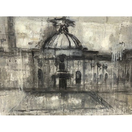 366 - A large oil painting by Tibor Cervenak. The City Hall. 90x60cm. Frame 114x83.5cm