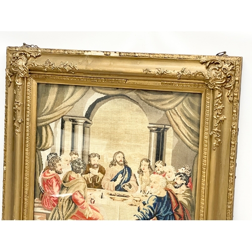 308 - A large 19th century gilt framed religious tapestry of Jesus and his 12 Disciples. 81x87cm