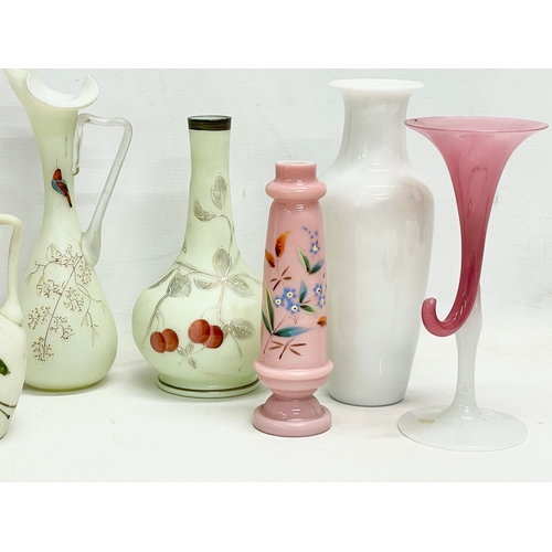 378 - A collection of Victorian glass vases. Some with hand painted decoration. 24cm