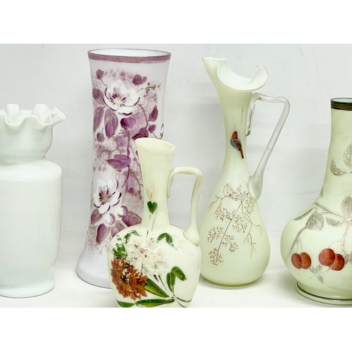 378 - A collection of Victorian glass vases. Some with hand painted decoration. 24cm