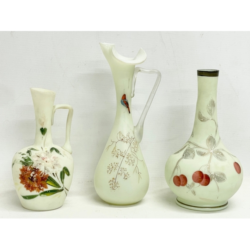 378 - A collection of Victorian glass vases. Some with hand painted decoration. 24cm