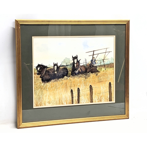 554 - An original watercolor painting by Cecilia W. Cunningham, titled 'Nobel Harvesters.' 67x58cm with fr... 