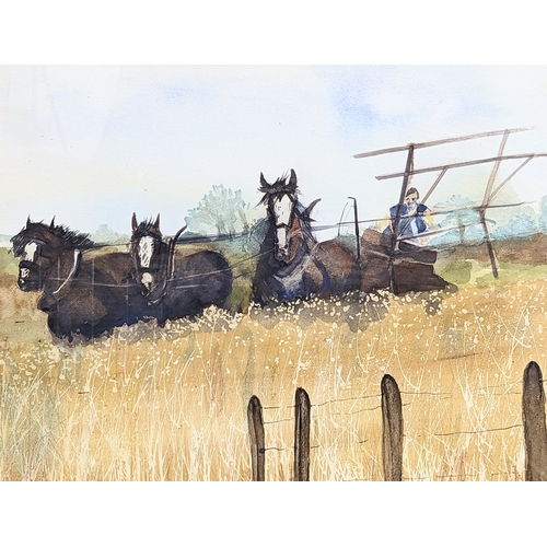 554 - An original watercolor painting by Cecilia W. Cunningham, titled 'Nobel Harvesters.' 67x58cm with fr... 