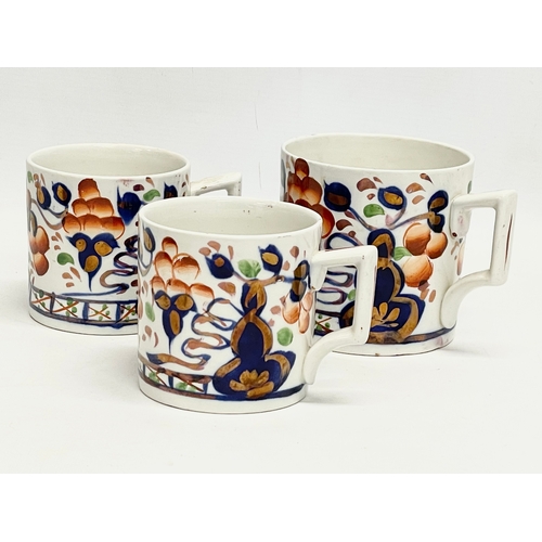 563 - 3 19th century Allertons pottery mugs. Gaudy Welsh style. 14x10cm