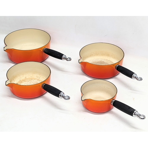 570 - A set of 4 cast iron Le Creuset pots. Largest measures 22x14cm without handle. Smallest measures 18x... 