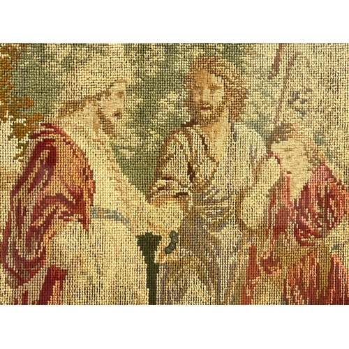 616 - A large mid 19th century religious Berlin wool tapestry in Birdseye maple frame. 77.5x95cm