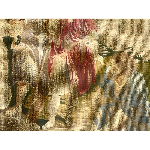 616 - A large mid 19th century religious Berlin wool tapestry in Birdseye maple frame. 77.5x95cm