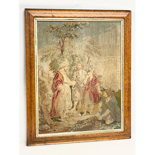 616 - A large mid 19th century religious Berlin wool tapestry in Birdseye maple frame. 77.5x95cm