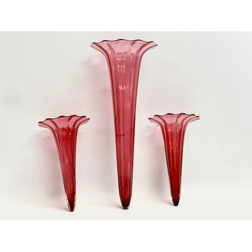 2 - 3 Victorian Ruby Glass epergne vases. Largest 30cm