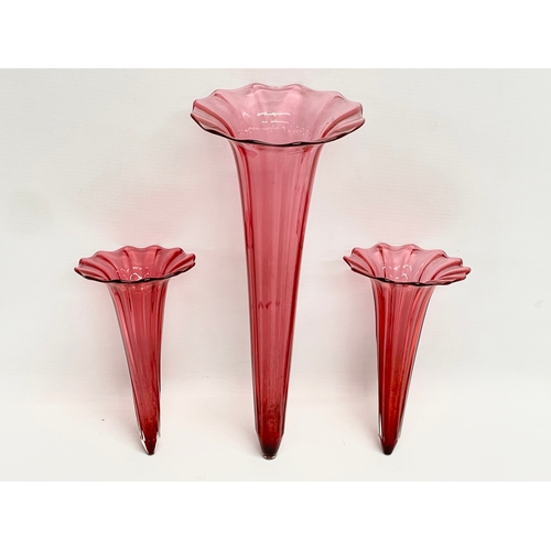 2 - 3 Victorian Ruby Glass epergne vases. Largest 30cm