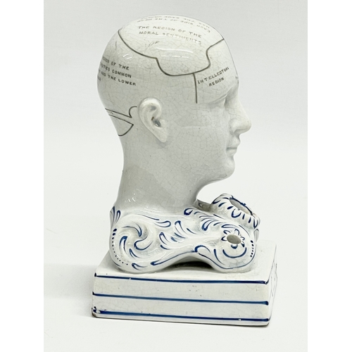 5 - A mid 19th century F. Bridges Phrenology inkwell bust. 7.5x8.5x14cm