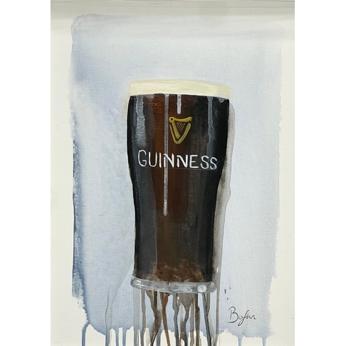 39 - An oil painting on canvas by Boylan. Pint of Guinness. New frame. 29x40.5cm. Frame 45x57cm