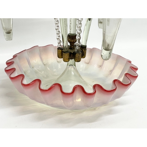 20 - A large Victorian Vaseline and Cranberry Glass epergne. 51cm