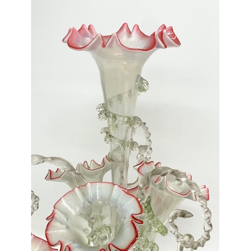 20 - A large Victorian Vaseline and Cranberry Glass epergne. 51cm