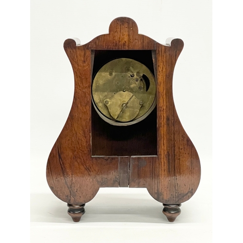 22 - A late 19th century French inlaid rosewood mantle clock. 20x10x28cm