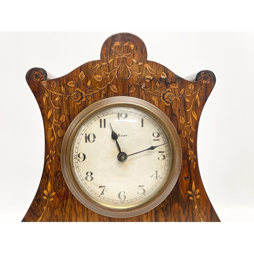 22 - A late 19th century French inlaid rosewood mantle clock. 20x10x28cm