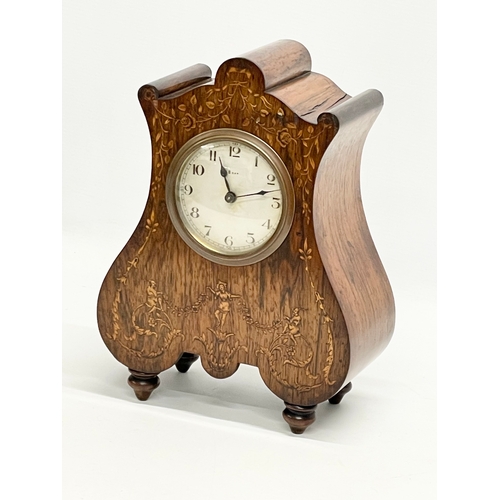 22 - A late 19th century French inlaid rosewood mantle clock. 20x10x28cm