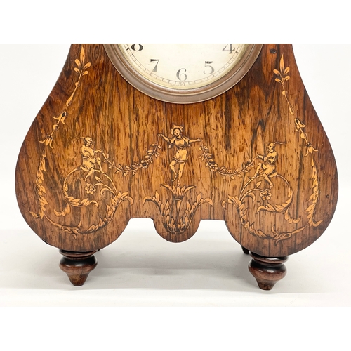 22 - A late 19th century French inlaid rosewood mantle clock. 20x10x28cm