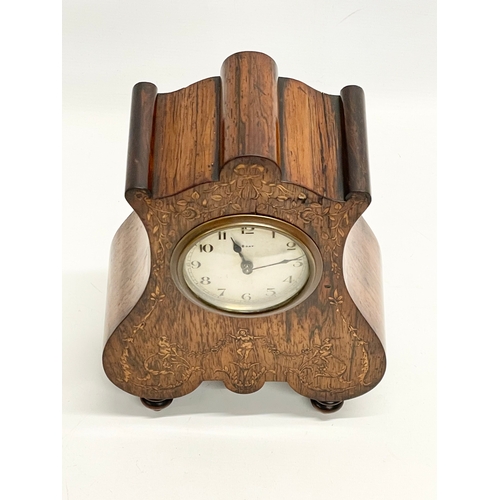 22 - A late 19th century French inlaid rosewood mantle clock. 20x10x28cm