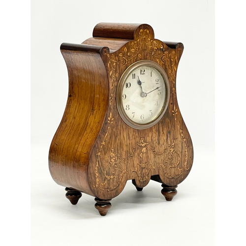 22 - A late 19th century French inlaid rosewood mantle clock. 20x10x28cm