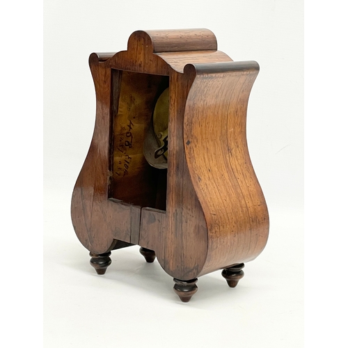 22 - A late 19th century French inlaid rosewood mantle clock. 20x10x28cm