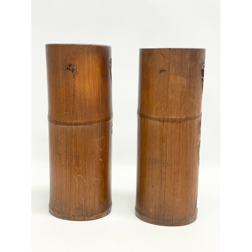 77 - A pair of large 19th century Chinese brush pots. 30cm