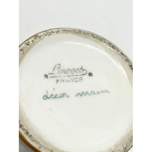 78 - 3 pieces of Limoges Peint Main (hand painted) porcelain. A cylinder trinket box 13cm, and a pair of ... 