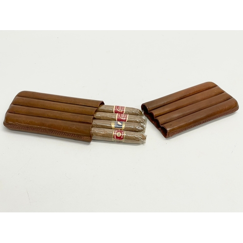 82 - A leather cigar holder with cigars. King Edward, Swisher Sweets, Corona Mild.