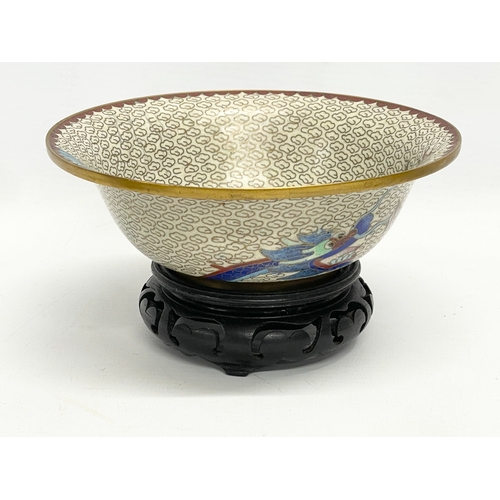 85 - A collection of early 20th century cloisonné enamel ware. Bowl measures 15.5x5.5cm without stand.