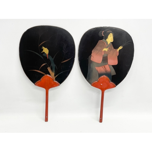 97 - 4 early 20th century Japanese hand painted lacquered fans. 20x35.5cm