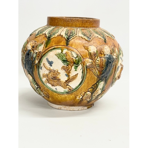 194 - 2 large Majolica style pots. 37cm. 25x21.5cm.