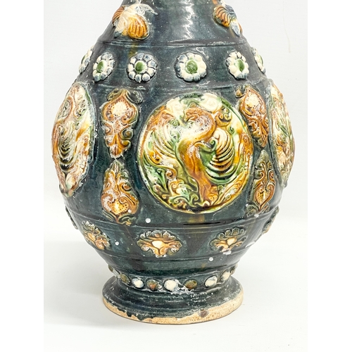 194 - 2 large Majolica style pots. 37cm. 25x21.5cm.