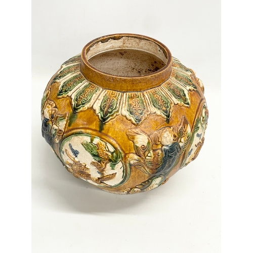 194 - 2 large Majolica style pots. 37cm. 25x21.5cm.