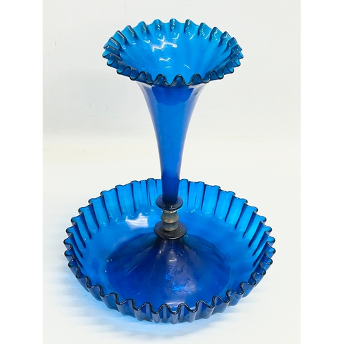 140 - A Victorian Bristol Blue epergne. 23x29cm