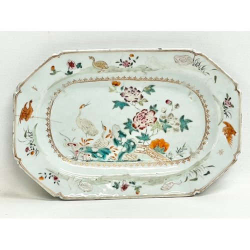 144 - 2 18th century Chinese export Qianlong dynasty platters. A Famille Rose 27.5x18cm and other 30x21.5c... 