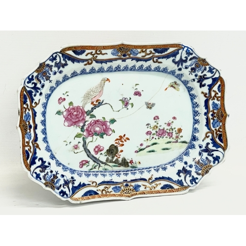 144 - 2 18th century Chinese export Qianlong dynasty platters. A Famille Rose 27.5x18cm and other 30x21.5c... 