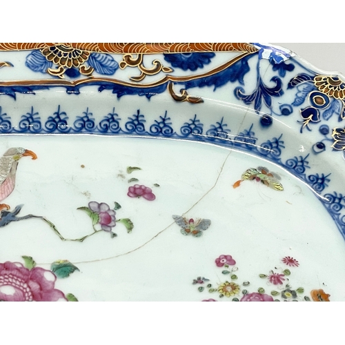 144 - 2 18th century Chinese export Qianlong dynasty platters. A Famille Rose 27.5x18cm and other 30x21.5c... 