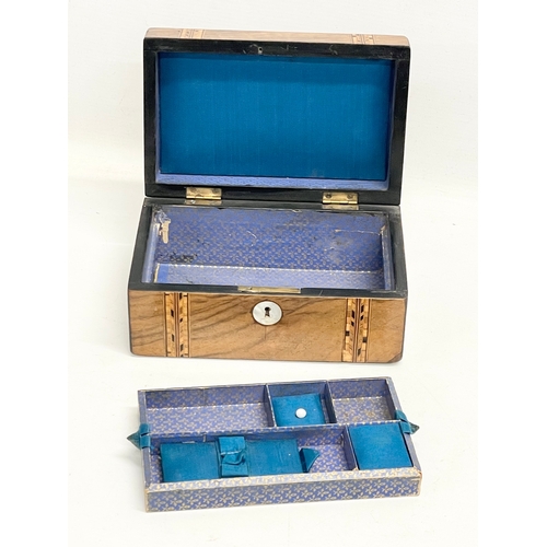 158 - A Victorian Tunbridge Ware jewellery box. 19.5x12.5x9cm