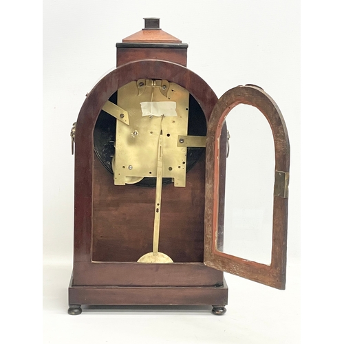 26 - A large Regency mahogany brass inlaid double fusee mantle clock with pendulum. 27x16x50cm