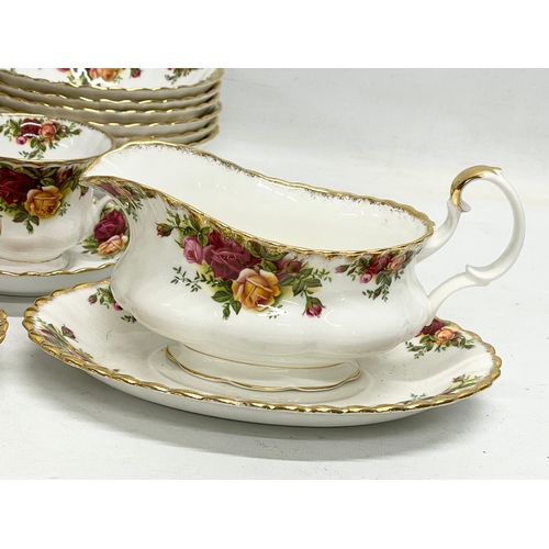 243 - 33 pieces of Royal Albert ‘Old Country Roses’ cake plate, 6 soup bowls, gravy boat and saucer. Milk ... 