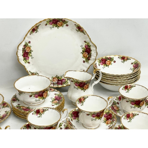 243 - 33 pieces of Royal Albert ‘Old Country Roses’ cake plate, 6 soup bowls, gravy boat and saucer. Milk ... 